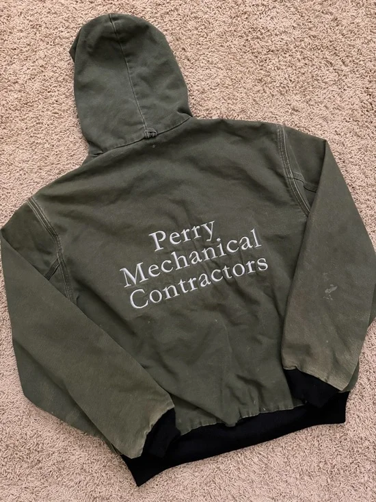 Vintage Carhartt JR104 Sz L Hooded Olive Green Canvas Jacket Thermal Lined Mens - Picture 5 of 7